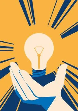 Lightbulb in hand with glow. lamp Flat Vector illustration. Stock Illustration