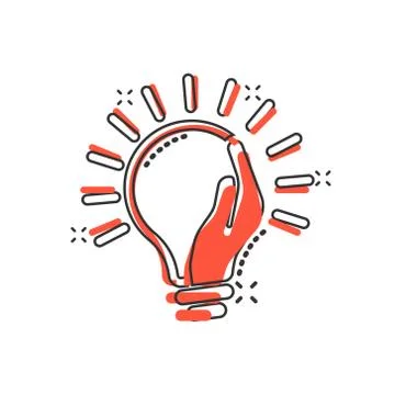 Lightbulb in hand icon in comic style. Bulb cartoon vector illustration on wh イラスト素材