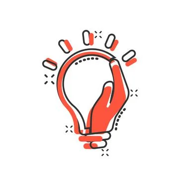 Lightbulb in hand icon in comic style. Bulb cartoon vector illustration on wh 스톡 일러스트