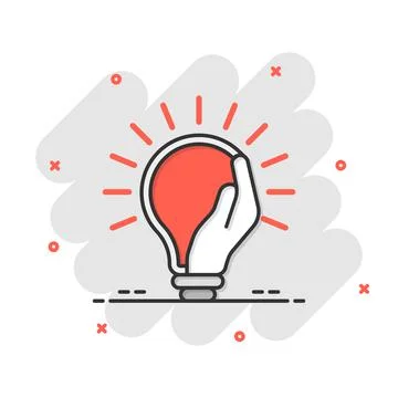 Lightbulb in hand icon in comic style. Bulb cartoon vector illustration on wh Illustrazione stock