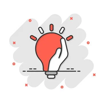 Lightbulb in hand icon in comic style. Bulb cartoon vector illustration on wh Illustrazione stock