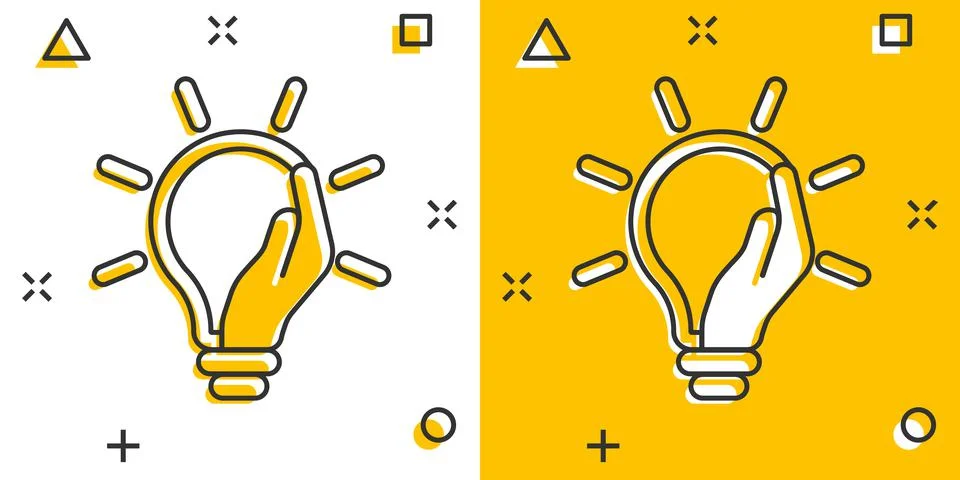 Lightbulb in hand icon in comic style. Bulb cartoon vector illustration on wh 스톡 일러스트