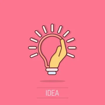 Lightbulb in hand icon in comic style. Bulb cartoon vector illustration on .. 스톡 일러스트