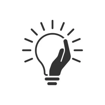 Lightbulb in hand icon in flat style. Bulb vector illustration on white isola 스톡 일러스트