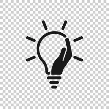 Lightbulb in hand icon in flat style. Bulb vector illustration on white isola Illustrazione stock