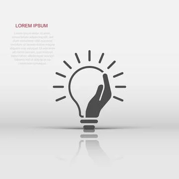 Lightbulb in hand icon in flat style. Bulb vector illustration on white iso.. 스톡 일러스트