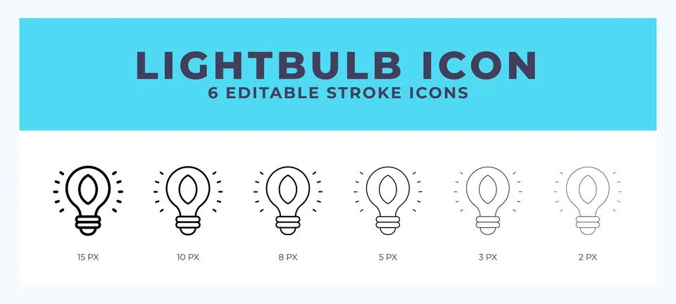 Lightbulb icon set with different stroke. Design elements for logo. Vector .. Stock Illustration