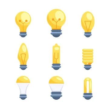 Lightbulb icon set. Light bulb. Electric lamp. Energy saving and CFL lamps Illustrazione stock