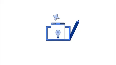 Lightbulb idea in browser with pencil animation, Simple flat animated showi.. Stock Footage 329115201
