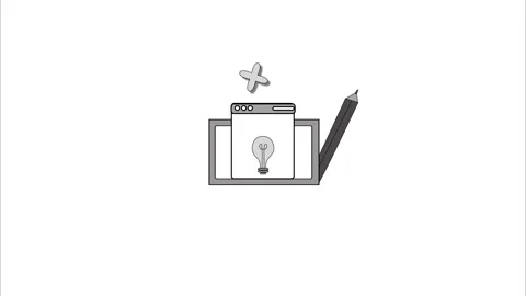 Lightbulb idea in browser with pencil animation, Simple flat animated showi.. Stock Footage 329115205