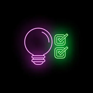 Lightbulb idea completing checklist tasks neon icon Иллюстрация
