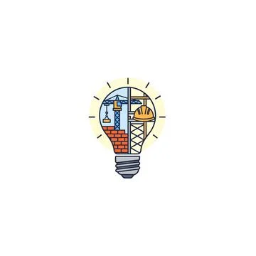 Lightbulb idea concept with construction and building elements Ilustración de archivo