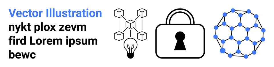 Lightbulb idea connected to cubes diagram, lock icon, and blockchain pattern  Illustrazione stock