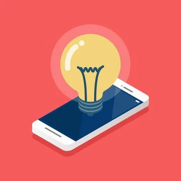 Lightbulb idea on the smartphone screen isometric Stock Illustration