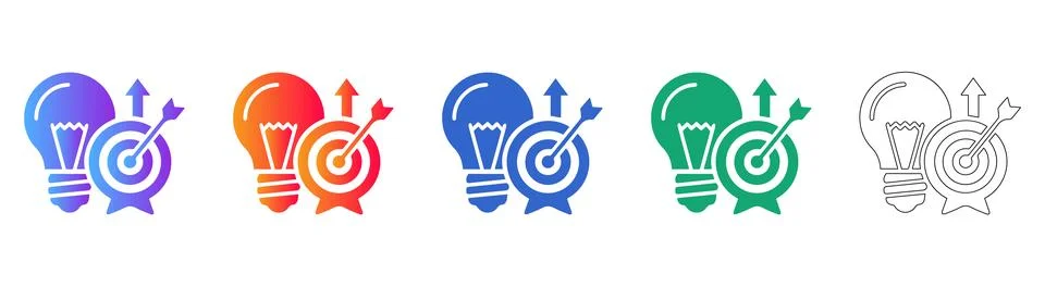 Lightbulb Idea Target Icon Set Stock Illustration