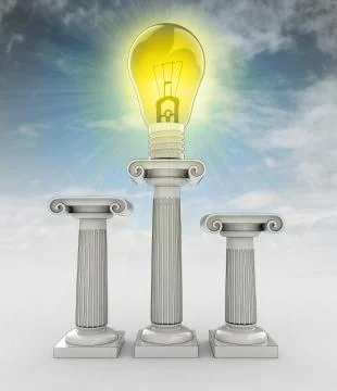 Lightbulb invention symbol on column with sky illustration Stock Illustration
