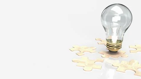 The lightbulb on jigsaw for abstract concept  3d rendering. Stock Illustration