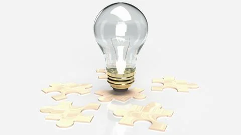 The lightbulb on jigsaw for abstract concept  3d rendering. Stock Illustration