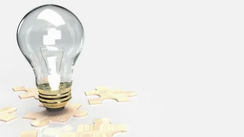 The lightbulb on jigsaw for abstract concept  3d rendering. Stock Illustration