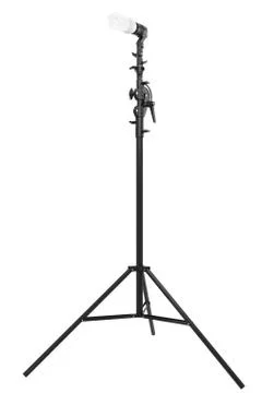 Lightbulb in lamp holder on studio stand isolated on white background Stock Illustration