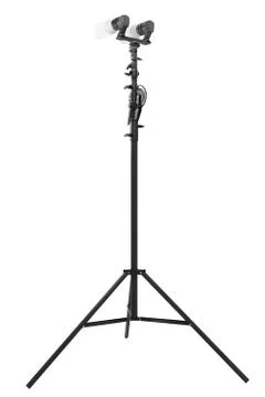 Lightbulb in lamp holder on studio stand isolated on white background Stock Illustration