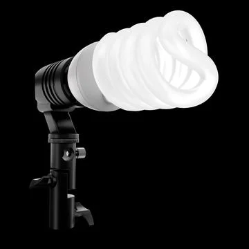 Lightbulb in lamp holder on studio stand isolated on black background Stock Illustration