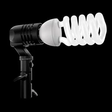 Lightbulb in lamp holder on studio stand isolated on black background Stock Illustration