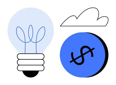 Lightbulb with leaves, cloud, and dollar coin emphasizing sustainability, i.. イラスト素材