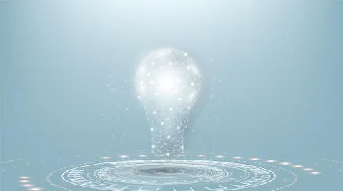Lightbulb low poly design with connecting dots, stars. Internet technology ic Stock Illustration