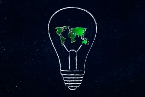 Lightbulb with map of the world made of binary code Illustrazione stock