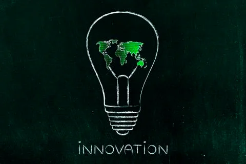 Lightbulb with map of the world made of binary code Illustrazione stock