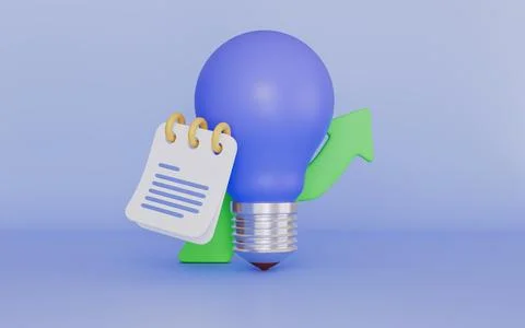 Lightbulb with notepad up arrow for invention research process increase conce Stock Illustration