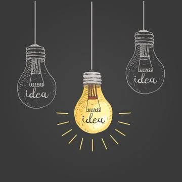 Lightbulb or idea. engraved hand drawn in old sketch and vintage symbols. Back イラスト素材