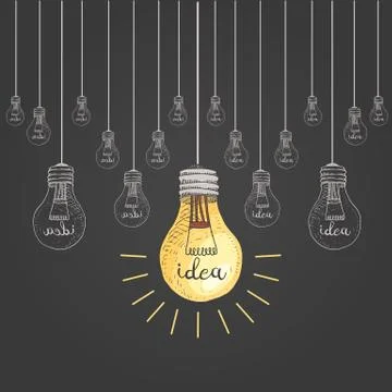 Lightbulb or idea. engraved hand drawn in old sketch and vintage symbols. Back イラスト素材