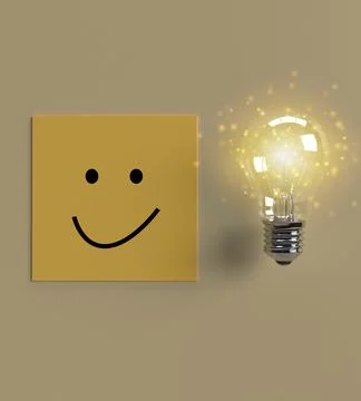 Lightbulb orange yellow paper work note flare lamp emotion feeling happy Stock Illustration