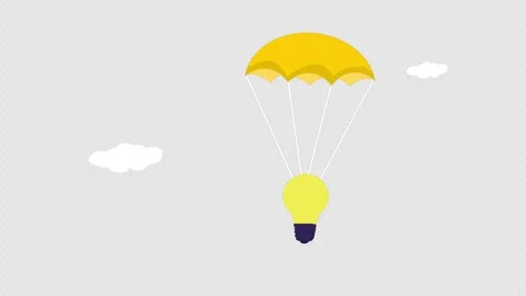Lightbulb Parachuting from Sky with Clouds Representing New Idea Arrival An.. Stock Footage 324067439
