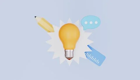 Lightbulb with pencil and ruler, Generating ideas and inspiration Stock Illustration