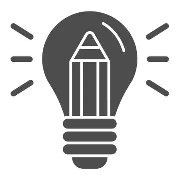 Lightbulb with pencil solid icon. Creative idea vector illustration isolated on Illustrazione stock
