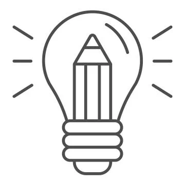 Lightbulb with pencil thin line icon. Creative idea vector illustration isolated Stock Illustration