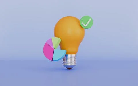 Lightbulb pie chart checkmark sign for business date analyze concept Stock Illustration
