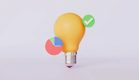 Lightbulb pie chart checkmark sign for business date analyze complete concept Stock Illustration