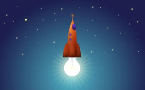 Lightbulb as reactive engine of startup rocket Stock Illustration