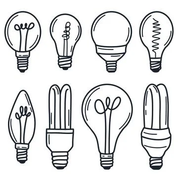 Lightbulb set, hand drawing doodle. Stock Illustration