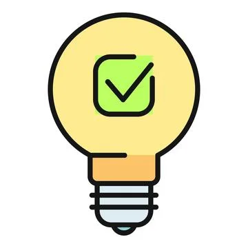 Lightbulb showing checkmark validating successful idea concept Stock Illustration