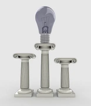 Lightbulb situated on top of the greek column illustration Stock Illustration