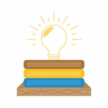 Lightbulb on Stack of Books Vector Flat Education Concept Иллюстрация