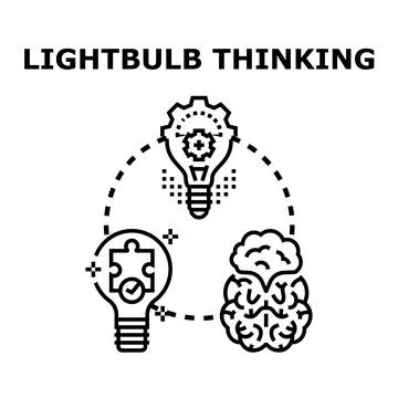 Lightbulb thinking process generating ideas and solutions Stock Illustration