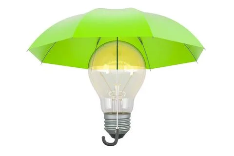 Lightbulb under umbrella, 3D rendering Lightbulb under umbrella, 3D render... Stock Photos