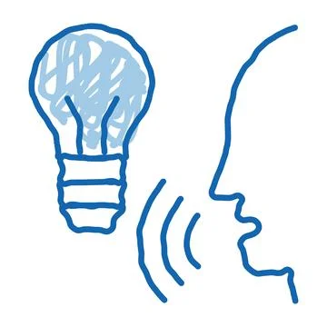 Lightbulb Voice Control doodle icon hand drawn illustration Stock Illustration