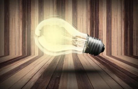 Lightbulb  on wood planks texture background Stock Illustration